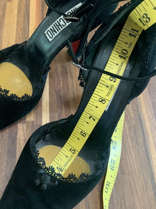 Vintage Moschino Lace Trim Suede Heels - Picture 10 of 13